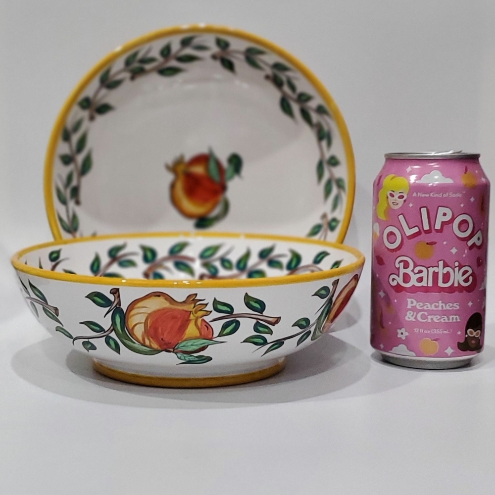 🇮🇹 2pc Set 8" x 2 1/2" Ceramic Handpainted Italian Pomegranate Bowls Signed